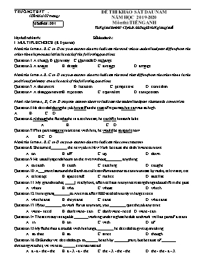 Đề thi khảo sát đầu năm môn Tiếng Anh Lớp 9 - Mã đề 001 - Năm học 2019-2020 (Có đáp án)